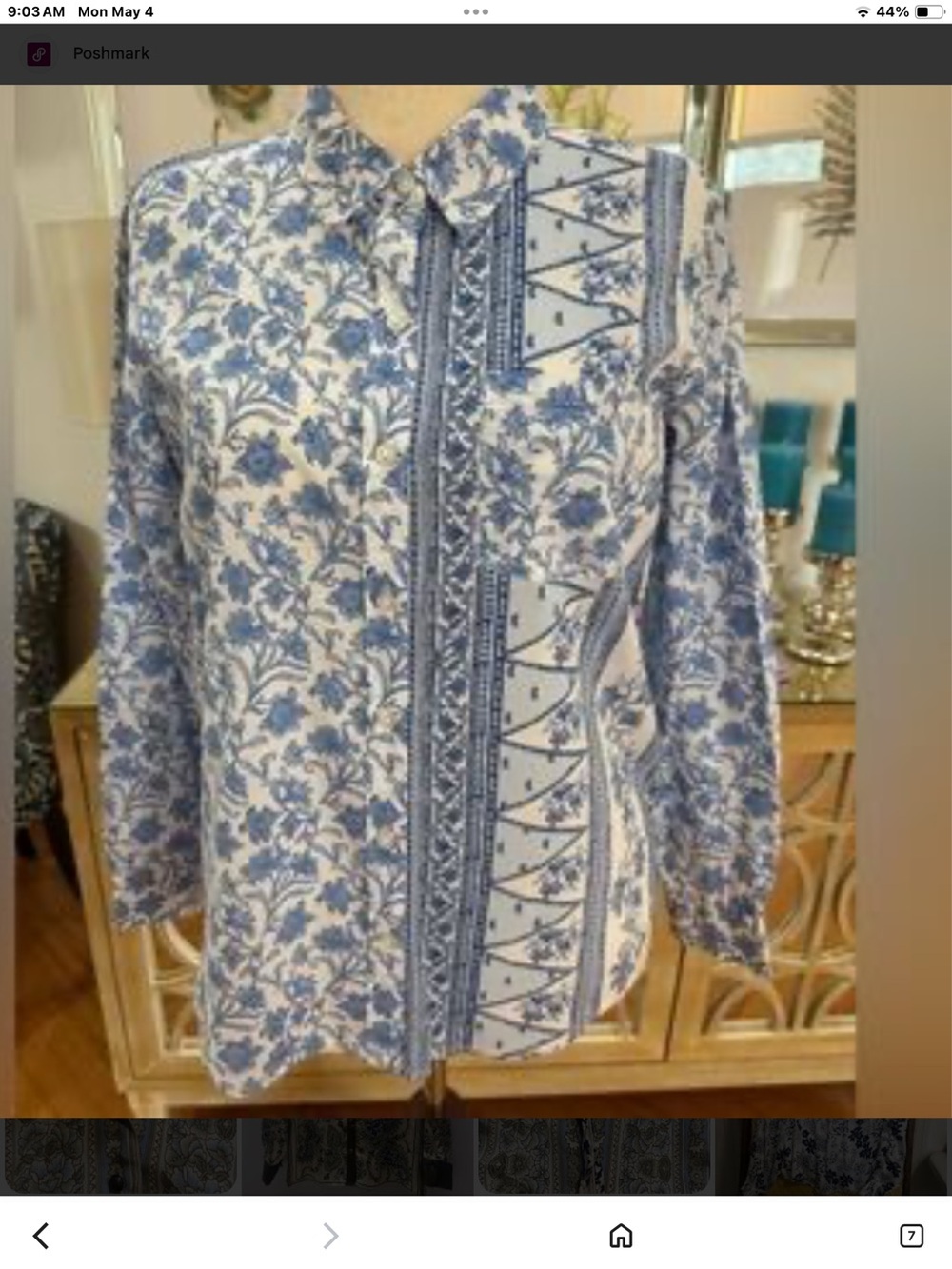 Lucky Brand Blue and White Floral Button-Up Blouse